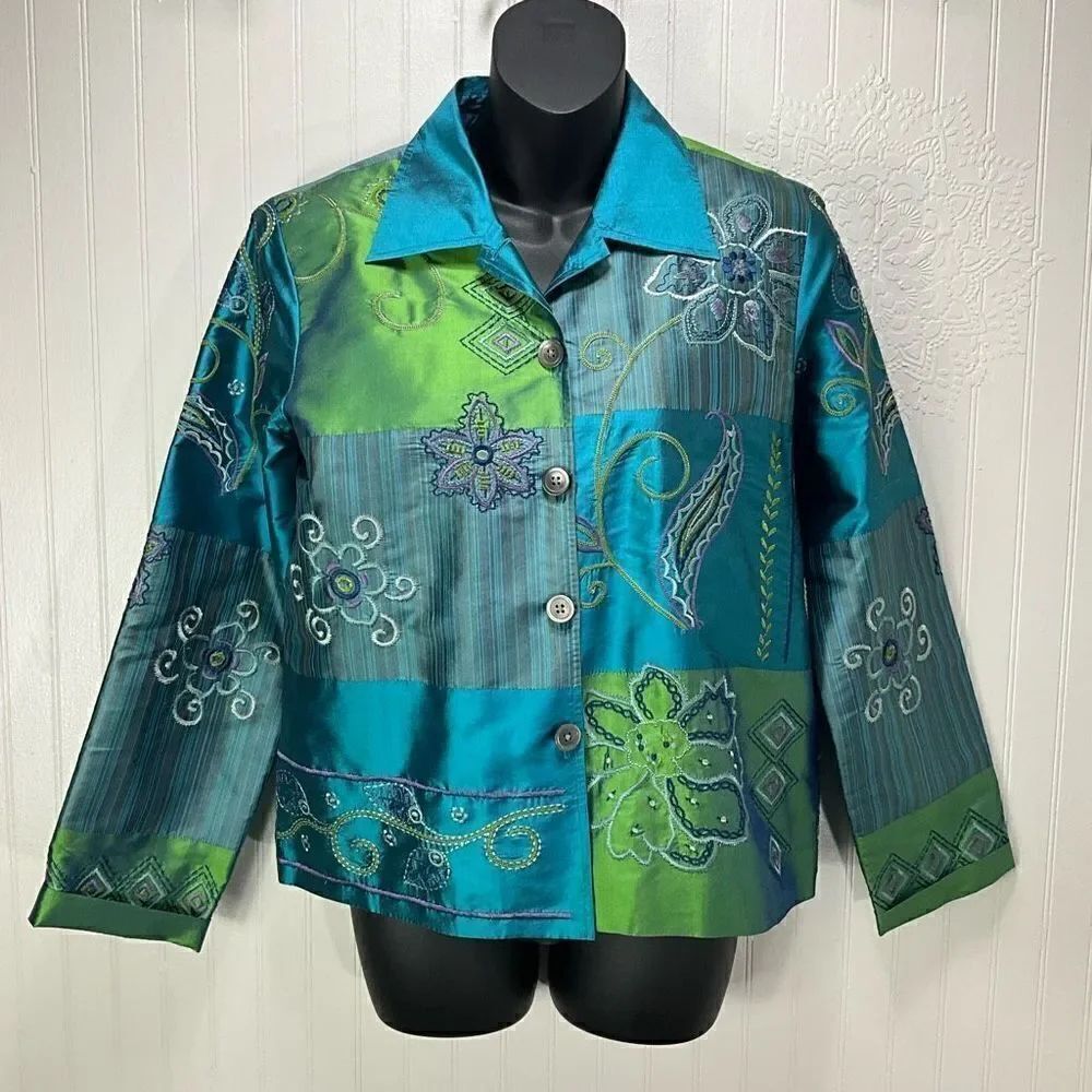 COLDWATER CREEK 100% Silk Embroidered Jacket